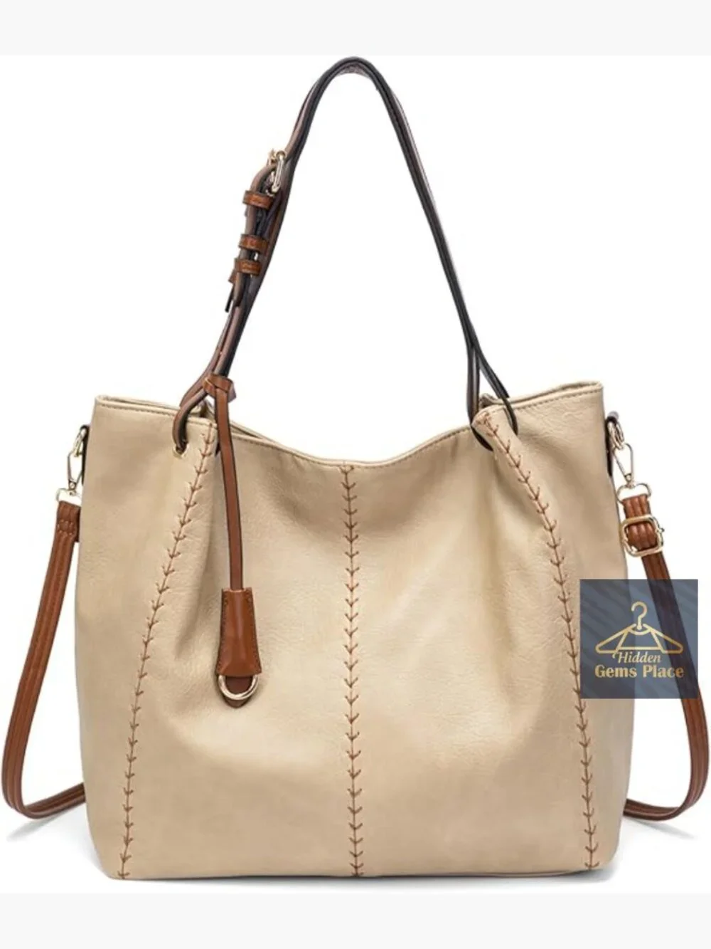 Vintage Hobo Shoulder Bag Soft Leather Bucket Tote Structured Purse Rivet Detail